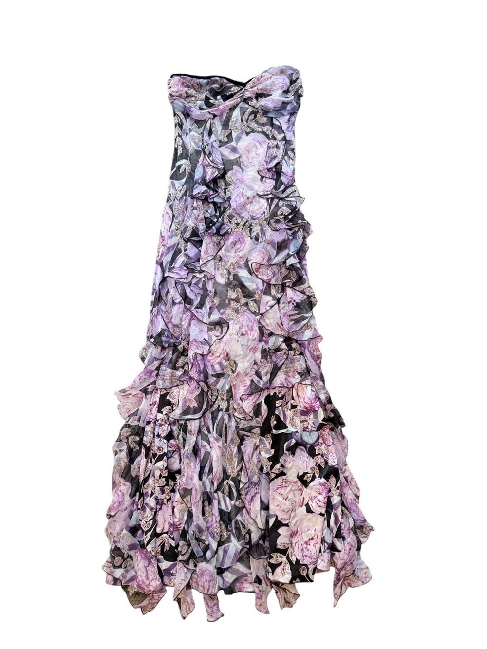 DVF Vintage Y2K Silk Floral Beaded Ruffle Maxi Dress 4 Absolute Showstopper!
